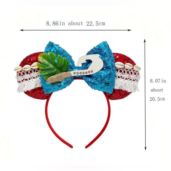 Moana Maui Mouse Ears WITH Ocean Heart of Te Fiti Necklace Disneyland Headband - Picture 3 of 8